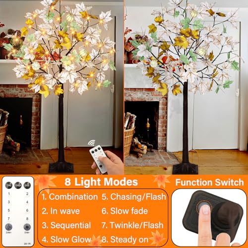 Lighted Artificial Fall Tree with Timer - 4FT White Maple Decor for Autumn & Halloween