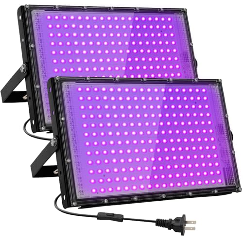 200W Waterproof UV Black Light Floodlight for Glow Party Halloween Decor - 2 Pack