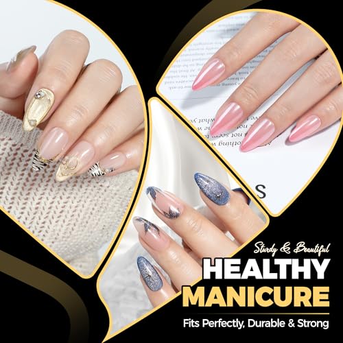 Medium Almond Gel Nail Tips - 240PCS Soft Press On Fake Nails with Reinforced Tips