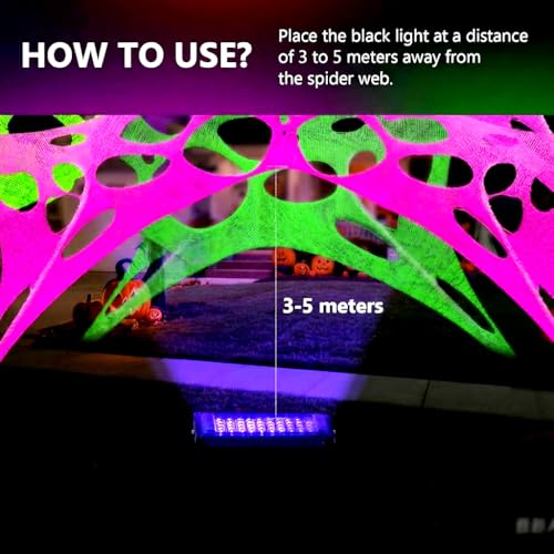 Glow in the Dark Spider Web Halloween Decorations Outdoor 1800 Sqft with Black Light & Ground Nails