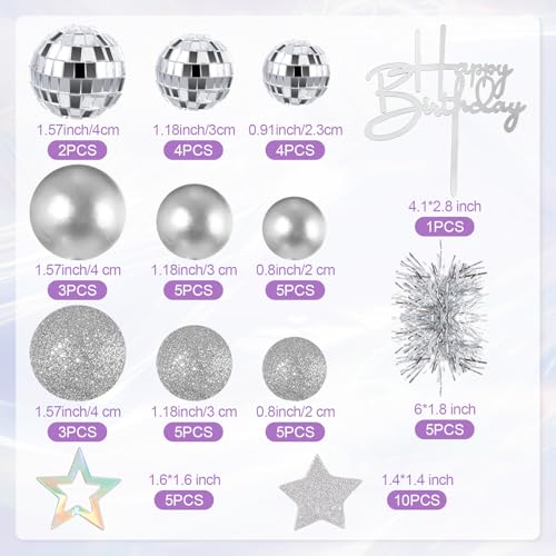 Disco Theme Cake Topper Set - 57 Pcs Birthday Party Decorations, Glitter Balls & Stars