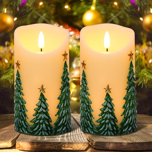 Christmas Tree Flameless Candles with Timer - Ivory, 3D Flickering Wicks