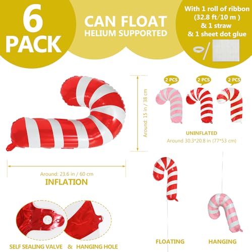 Mixed Candy Cane Balloons Christmas Party Decorations - Red Pink White, 7 pcs