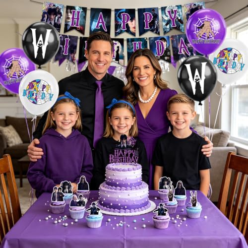 Halloween Party Decorations Set with Balloons Banner & Toppers - Purple Black 32pcs