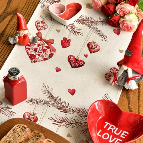 Valentine's Heart-Shaped Floral Table Runner 13x108 Inch for Wedding & Home Decor