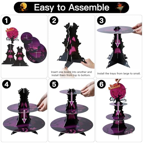 Halloween 3-Tier Cupcake Stand with Red Moon and Tree Design - Horror Theme Dessert Tower
