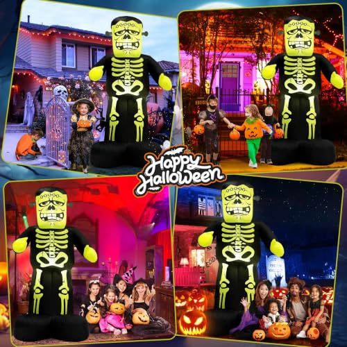 7ft Inflatable Frankenstein Halloween Decoration with Glow Effect - Green Variation