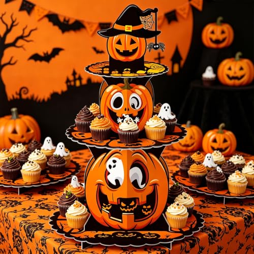Halloween Cupcake Stand - 3 Tier Cardboard Pumpkin Dessert Display