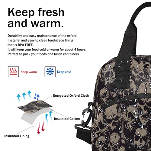 Vintage Skull Goth Insulated Lunch Bag with Shoulder Strap - Reusable Cooler Tote for Women Men A01
