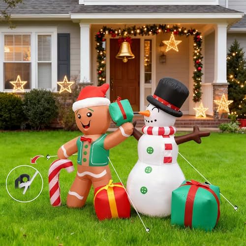 Gingerbread Snowman Inflatable Christmas Decoration with LED Lights - 6FT Outdoor Holiday Yard Decor