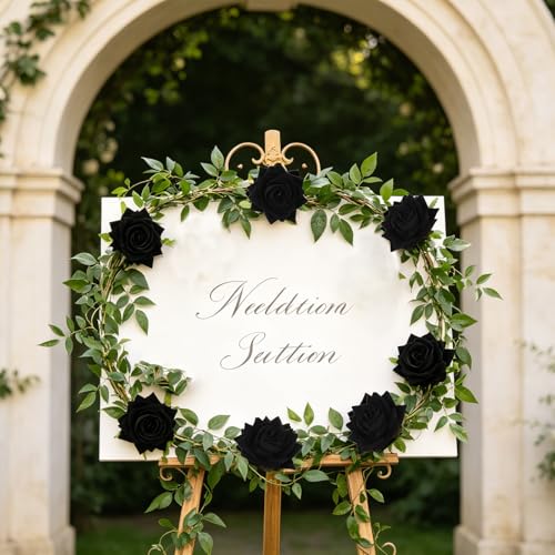 Black Velvet Roses Artificial Flower Heads - 18pcs Faux Roses with Stems for Gothic Wedding & Halloween Decor