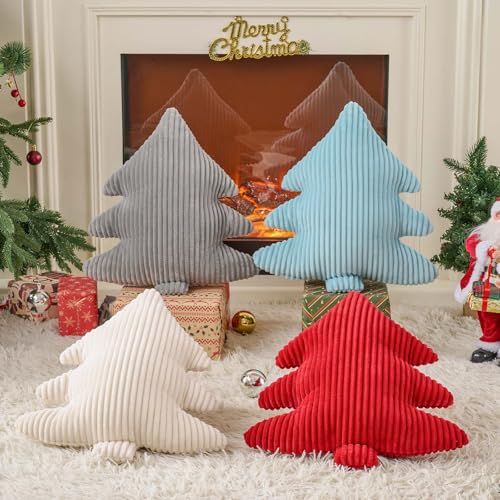 Lanpn Christmas Tree Pillow Set of 2 - Red Narrow Stripes 16x18 Inch Xmas Decor