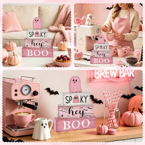 Pink Halloween Wooden Table Decorations Set - Double Sided Ghost & Spooky Signs, Farmhouse Style - Variation of THIS listing