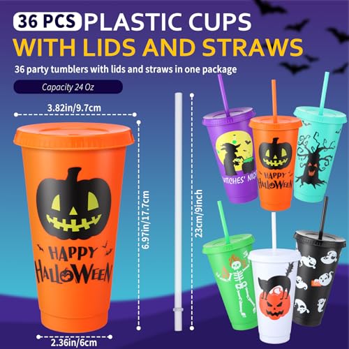 Halloween Plastic Cups with Lids & Straws - Ghost Style, 24 Oz, 36 Pack