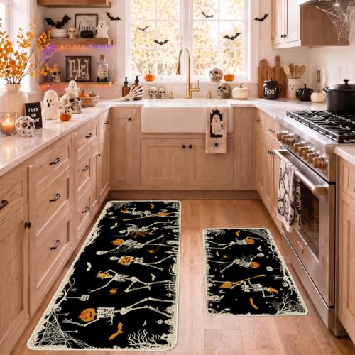 Halloween Skeleton Kitchen Mat Set of 2 - Black & Skeleton Skeleton Black Variation