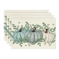Autumn Fall Placemats Set of 4 - 12x18 Inch Eucalyptus & Pumpkin Table Decor