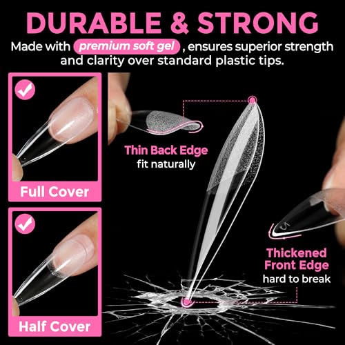 Long Stiletto Soft Gel Nail Tips - Pre-Shaped False Nails with 12 Sizes, B3-Medium Variation