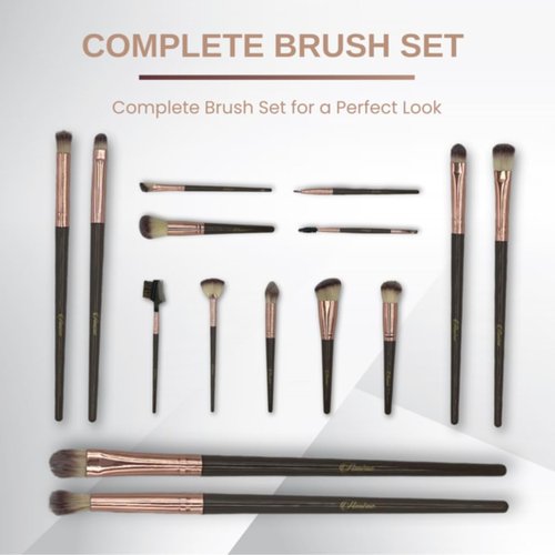 Amene NYC Makeup Brush Set Professional, 15 Wood Handle Makeup Brushes, Premium Cruelty-Free Synthetic Fiber Hair, Travel Make up Brushes Set with Case (Brown)
