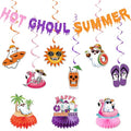 Summerween Party Banner & Decorations Set - Hanging Swirls, Honeycomb Ornaments