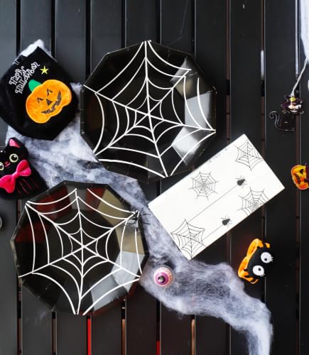 Halloween Party Plates and Napkins Set for 24 Guests - Spider Web Disposable Dinnerware