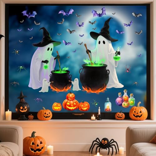Halloween Ghost Window Clings - Funny Ghosts & Bats Wall Decals - Ghost Variation