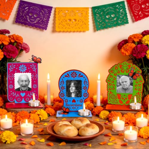 Day of the Dead Picture Frame Set - Skeleton Ofrenda Decorations with Colorful Elements - Variation B
