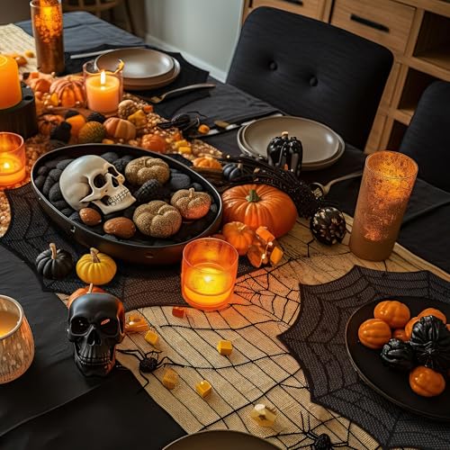 Halloween Spiderweb Placemats Set of 6 - Black 15 Inch, Spiderweb Design