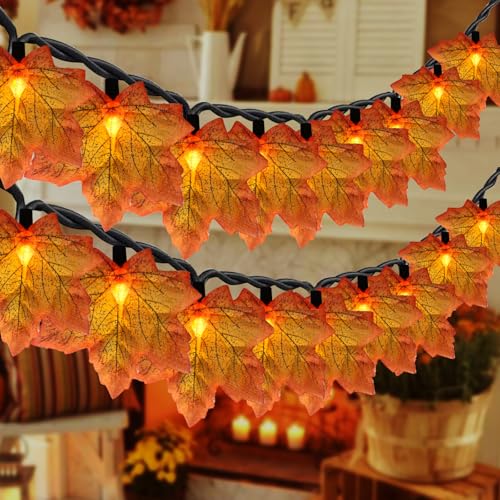 Fall Maple Leaf String Lights - 13.5ft Outdoor Indoor Halloween Thanksgiving Decor