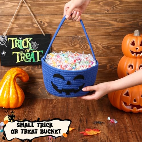 Blue Halloween Trick-or-Treat Pumpkin Basket with Smile Handle - 23cm