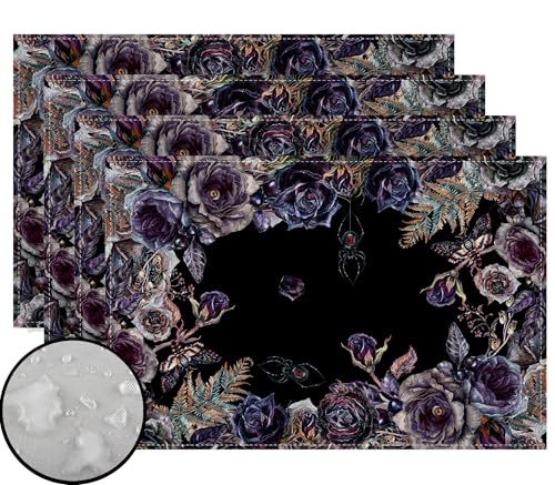 Halloween Placemats Gothic Skull Table Mats 12 x 18 Inch - Day of the Dead Roses Decor