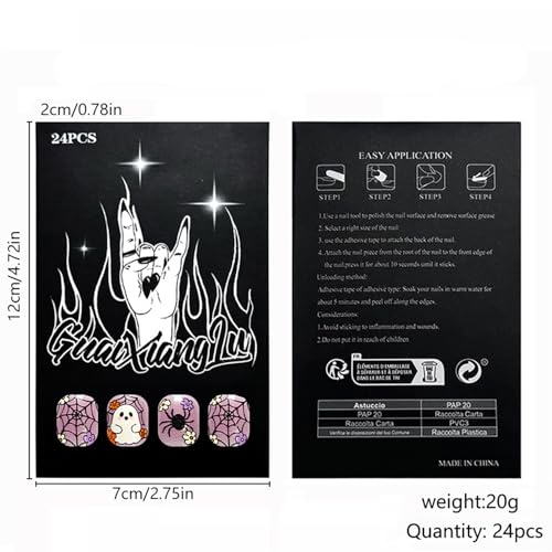 Halloween Fake Nails Short Square Press-On Nails - Light Purple, 24pcs - Variation Halloween-Designs1