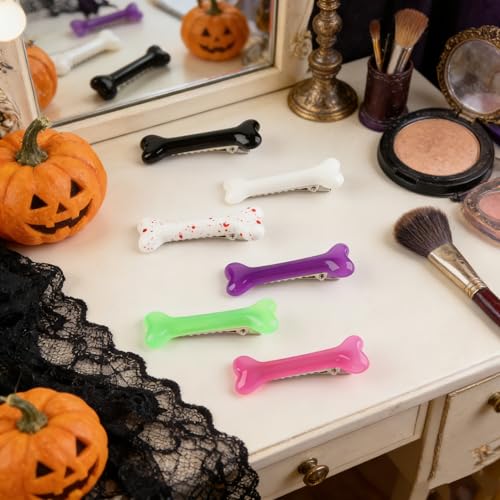 Bone-Shaped Hair Clips Set - 12 Gothic Halloween Cosplay Hairpins