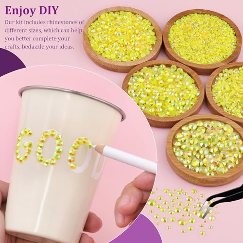 Lemon Yellow AB Flatback Rhinestones with Glue Set for Crafts and Nail Art - Small Pack