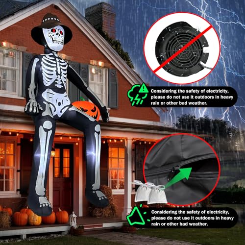 Black 10 ft Inflatable Skeleton Halloween Decor Outdoor - Giant Blow Up Skeleton with LED Lights