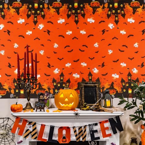 Halloween Tablecloth Set - 4 Pack Rectangle Pumpkin Bat 54x108 Inches Orange Halloween Decor