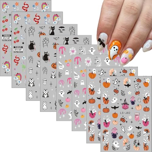 Halloween Nail Art Stickers Self-Adhesive Ghost Pumpkin Spider Web Bats & Cats - Sheet Sticker5