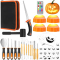 Halloween Pumpkin Carving Kit with 13 Stainless Steel Tools, 4 LED Lights & 18 Stencils
