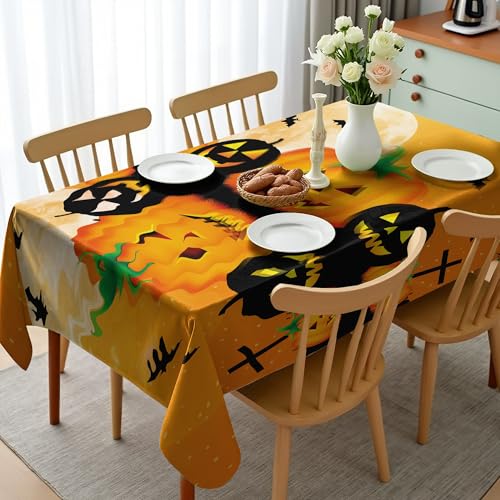 Halloween Tablecloth 60x84 Inch Spooky Pumpkin Bat Full Moon Decor for Dining