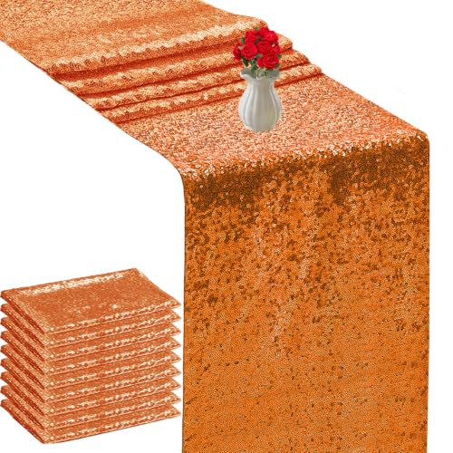 Orange Sequin Table Runners 72 Inch Length - 10 Pack for Weddings & Parties