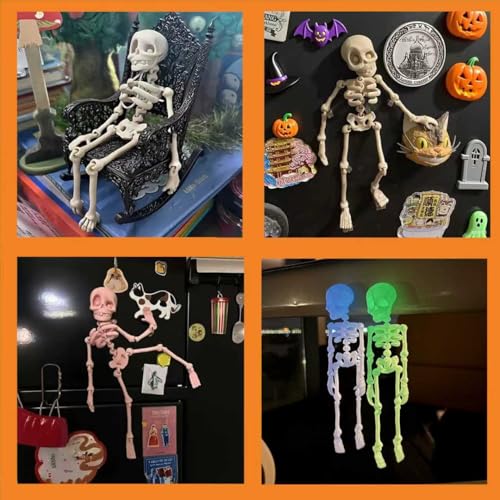 Poseable Skeleton Fridge Magnet - 3D Printed Silky Pink 7in - Halloween Decor