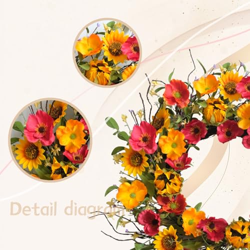 22-Inch Fall Sunflower Wreath for Front Door & Home Decor - Autumn Floral Arrangement