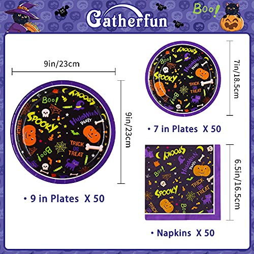 Halloween Disposable Paper Plates and Napkins Set - Spooky Party Supplies for 50 Guests