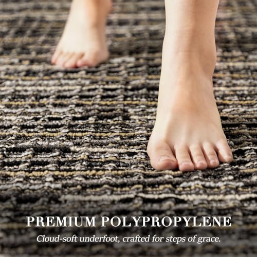 Kitchen Rug Set 2 Pieces Non Slip Floor Mats - Black, 20x47 & 20x32 Inches