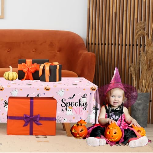 Pink Halloween First Birthday Tablecloth Set - Spooky One Decorations for Girl
