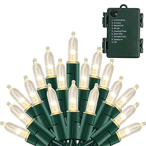 Battery Operated Christmas Lights 50 LED 16ft Waterproof String with 8 Modes - Warm White
