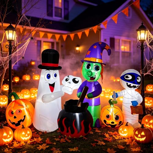 8 Ft Halloween Inflatable Witch Ghost Mummy Yard Decorations with LED Lights