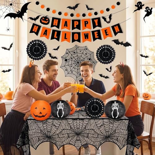 Halloween Indoor Decorations Set - Spooky Banners, Bat Stickers & Lanterns