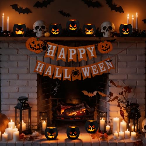 Aobray Halloween Votive Candle Holders - Jack O Lantern Tealight Set - Spooky Pumpkin Design