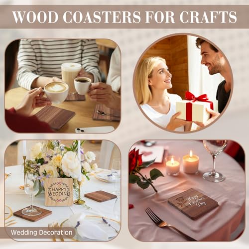 Square Unfinished Wooden Coasters 150 Pcs for Crafts DIY Home Decor - Acacia