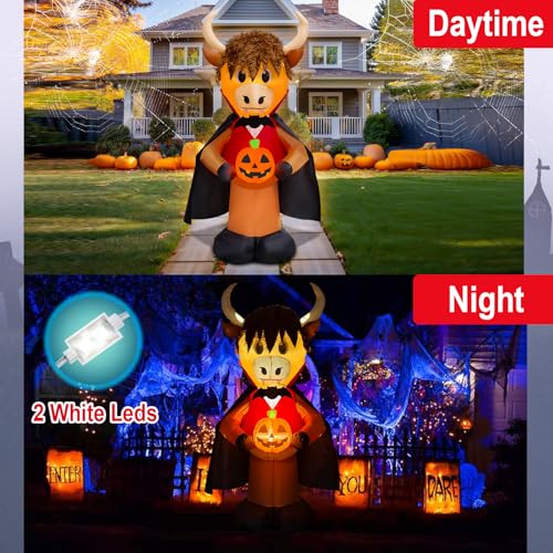 6FT Halloween Highland Cow Vampire Inflatable Outdoor Decoration - Animated Yard Decor with Lights